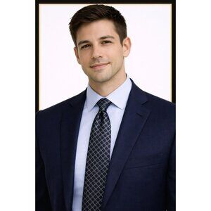 Saks Fifth Avenue Black Label Geometric Pattern Mens Tie 100% Silk Blue & Black